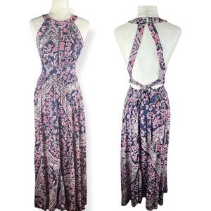 Anthropologie Abel The Label Maxi Dress Size Medium Floral Halter Open Back